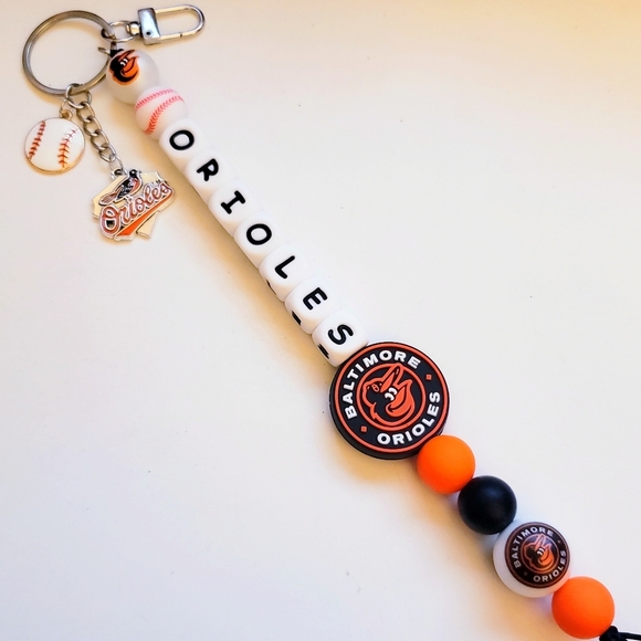 Handmade Accessories - Handmade Glow in Dark Baltimore Orioles Beaded Silicone Focal Bead Keychain
